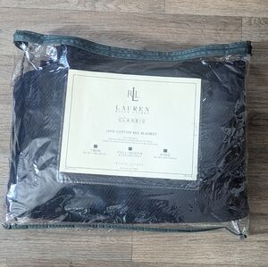 NWT Lauren Ralph Lauren Classic 100% Cotton Bed Blanket Twin Size Navy Blue